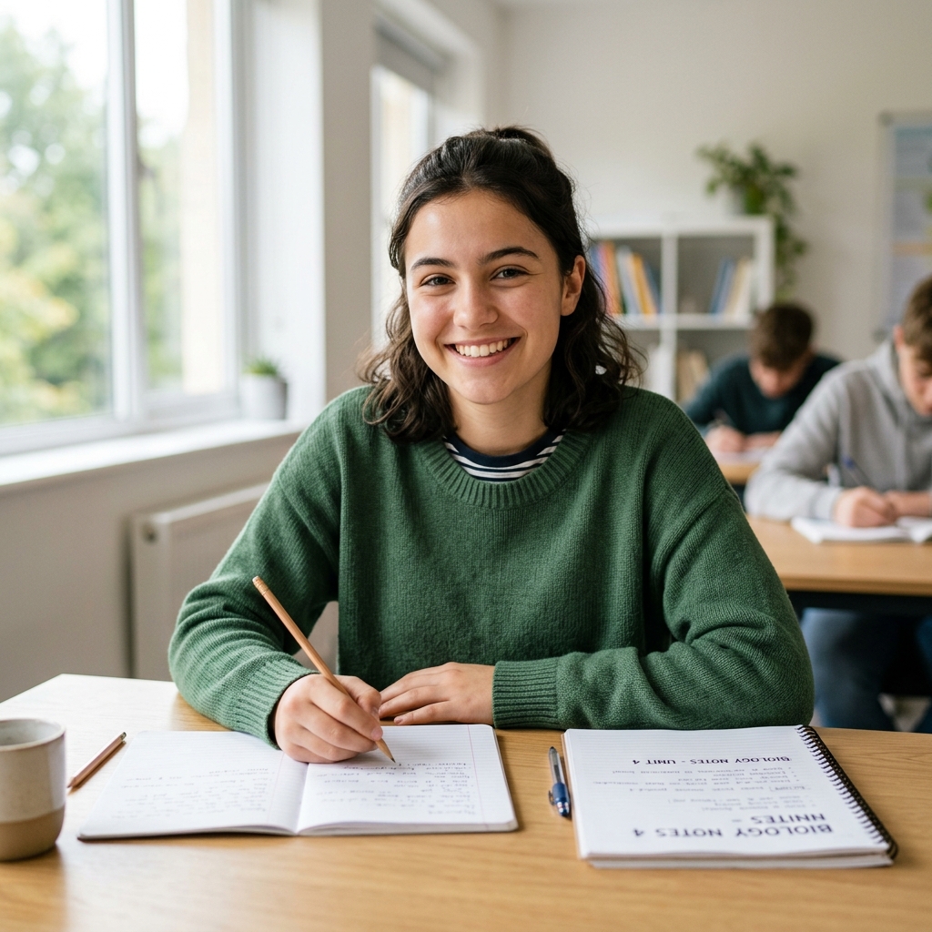Focused student succeeding in class